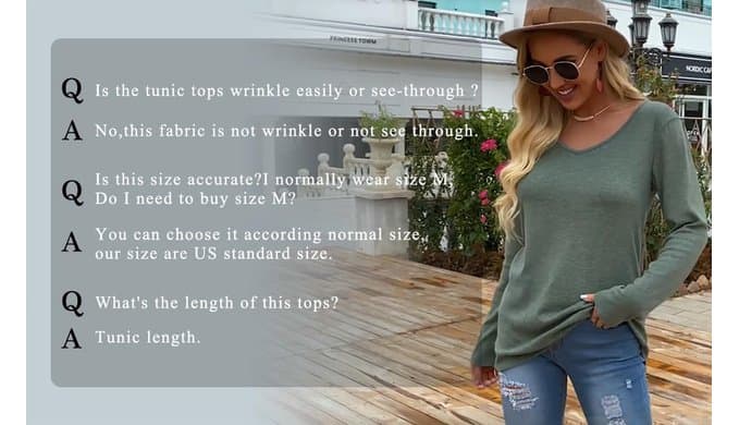 Jescakoo Tunic Tops to Wear with Leggings Long Sleeve V Neck T Shirts Fall Outfits 2026 Casual Loose Fit S-3XL thumbnail 4