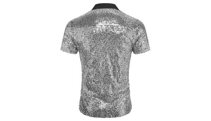 AstoSeu Men's Sequin Dress Shirt 70s Disco Costume Sparkle Party Short Sleeve Button Down Shirts thumbnail 5