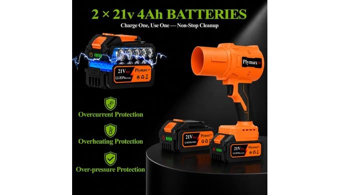 Cordless Leaf Blower, 800,000 RPM Electric Handheld Blower, Leaf Blower Cordless with 2×4.0Ah Batteries & Charger,Snow Blowers with 2-Nozzles for Patio,Lawn Care,Dust,Snow & Car Drying, Orange thumbnail 4