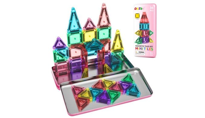 ORZbb Mini Magnetic Tiles Toddler Travel Essentials Set with Case, Magnetic Blocks Building Montessori Educational Learning Sensory Preschool Toys for 3+ Year Old Boys Girls Birthday Gifts