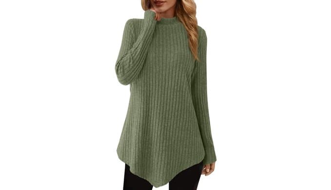 JUSTFASHIONNOW Mock Turtleneck Tops for Women Tunic Sweater Long Sleeve Top thumbnail 1