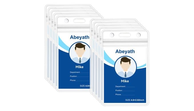 ABEYATH 10 Pack Extra Thick ID Card Name Badge Holder Heavy Duty Waterproof Clear Plastic PVC Vertical Sleeve Pocket Resealable thumbnail 1