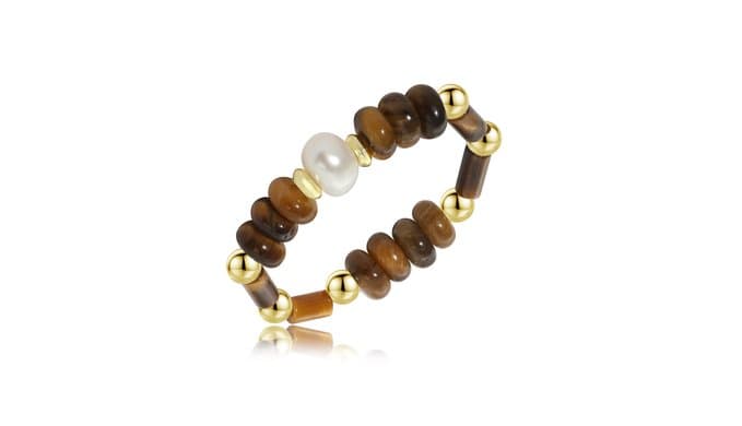 SIXFOX Natural Stone Stretch Beaded Rings for Women