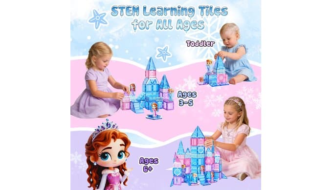 GobiDex 100PCS Magnetic Tiles Princess Castle Set with 4 Dolls & Stairs thumbnail 5