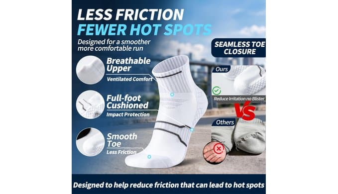 Cushioned Running Socks Mens & Womens,Anti-Blister Athletic Socks,5 Pairs thumbnail 3