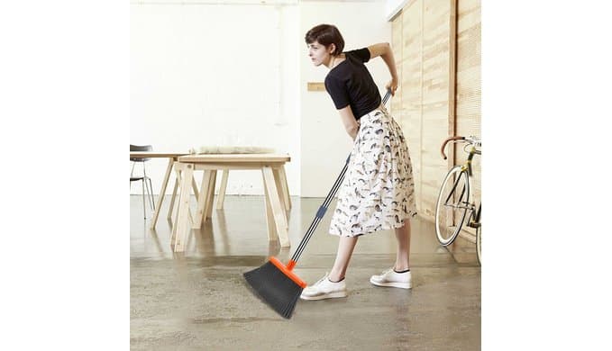 Upgrade Broom and Dustpan Set, Self-Cleaning with Dustpan Teeth, Indoor&Outdoor Sweeping, Ideal for Dog Cat Pets Home Use, Stand Up Broom and Dustpan (Gray&Orange) thumbnail 2