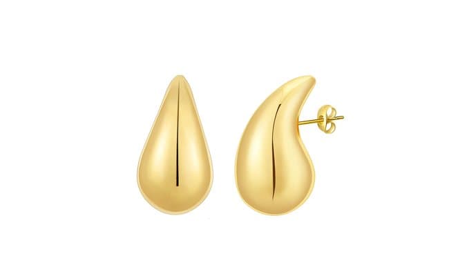 Chunky 14K Gold Plated Hoop Earrings for Women, Lightweight Waterdrop Hollow Open Hoops, Hypoallergenic Dupes Earrings thumbnail 1