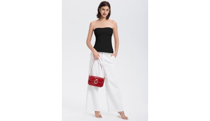 Women Tube Tops Sexy Double Line Going Out Trendy Strapless Side Split Tank Tops thumbnail 3
