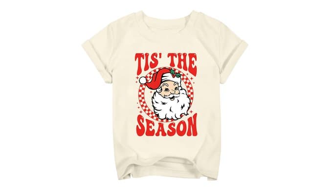 Kids Christmas T-Shirt Merry Bright Santa Snowman Holiday Tee Girls Boys thumbnail 1