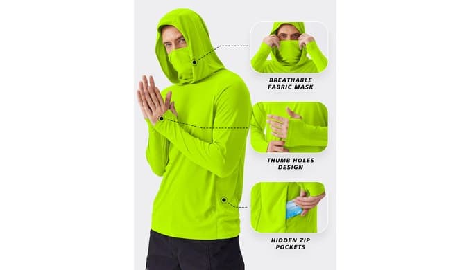 PINSPARK UPF 50+ Sun Hoodie Long Sleeve Fishing Shirts for Men with Mask thumbnail 4