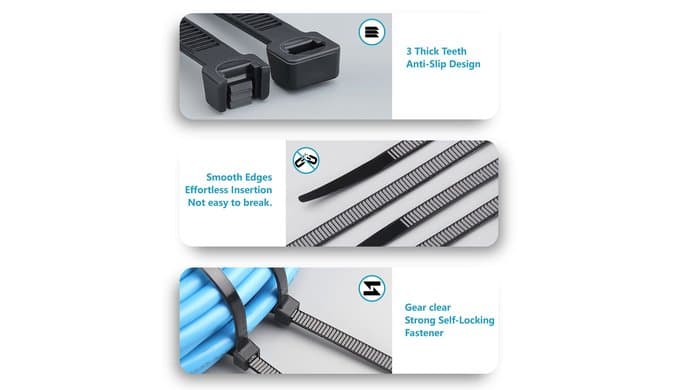 Zip Ties Assorted Sizes(4”+6”+8”+12”), 400 Pack, Black Cable Ties, UV Resistant Wire Ties by ANOSON thumbnail 4