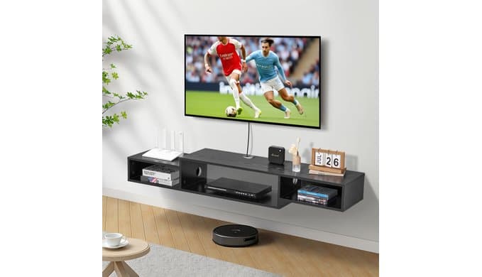VEVOR 59" Floating TV Stand with Power & USB Outlet, Wall Mounted TV Console Entertainment Center Modern Floating Under TV Shelf with Storage for Audio Video, Cable Box, Game Console, Black thumbnail 2