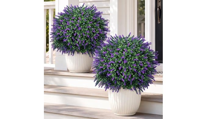 27"Faux outdoor plants Lavender 2 Set of Topiary Fake Artificial Bushes thumbnail 1