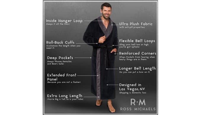 Mens Robe Big & Tall - Long Plush Shawl Collar Fleece Bathrobe thumbnail 5