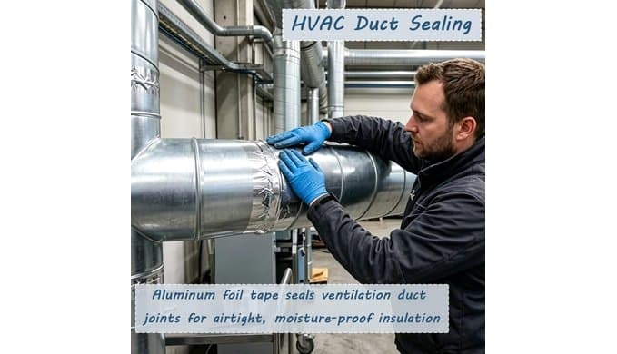 Aluminum Foil Duct Tape(2 inch x 65 Feet, 3.9 mil), Insulation Adhesive Metal High Temperature Heavy Duty Waterproof HVAC Tape, Silver for Ductwork, Dryer Vent, HVAC, Sealing thumbnail 5