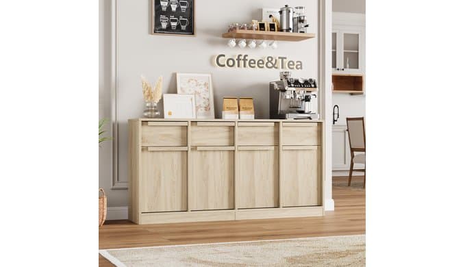 GarveeHome Sideboard Buffet Cabinet with 4 Drawers, 62.4 in Large Coffee Cabinet with Storage, Modern Storage Buffet Table for Kitchen Dining Room, Living Room (Pear Wood, 4 Doors & 4 Drawers) thumbnail 4