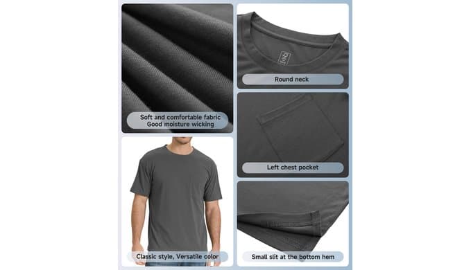 BAMBOO COOL Men's Pocket T-Shirts, Heavy Weight Crewneck Tshirt thumbnail 5