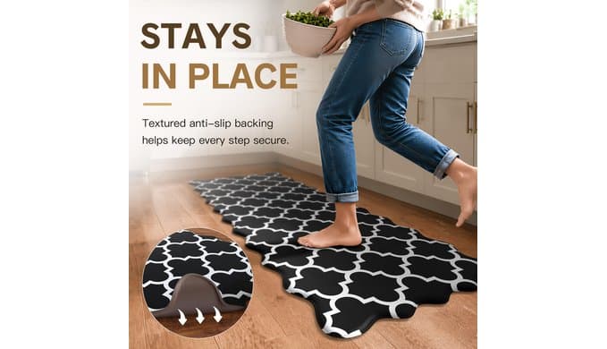 Scalloped Kitchen Mats for Floor 2PCS, Black Anti Fatigue Rugs thumbnail 4