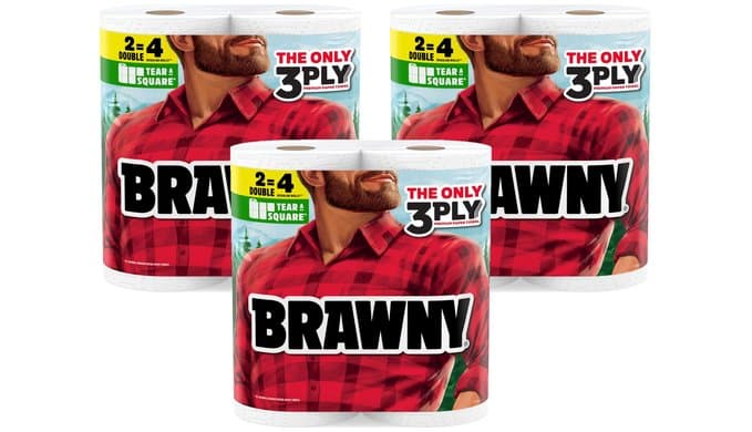 Brawny Tear-A-Square 3-Ply Paper Towels, 6 Double Rolls = 12 Regular Rolls (3 Packs of 2) thumbnail 1