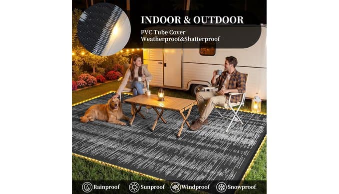MontVoo Outdoor Rug Waterproof 6x9 ft with Strip Lights Outdoor Patio Rug Mat Reversible Plastic Straw Rug Outside Outdoor Rug for RV Camping Picnic Balcony Backyard thumbnail 3