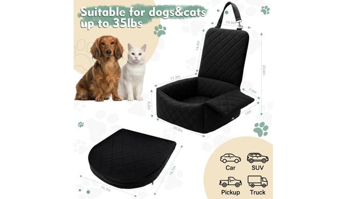 Dog Car Seat with Foldable Armrest for Small/Medium Dogs, Pet Travel Bed thumbnail 3