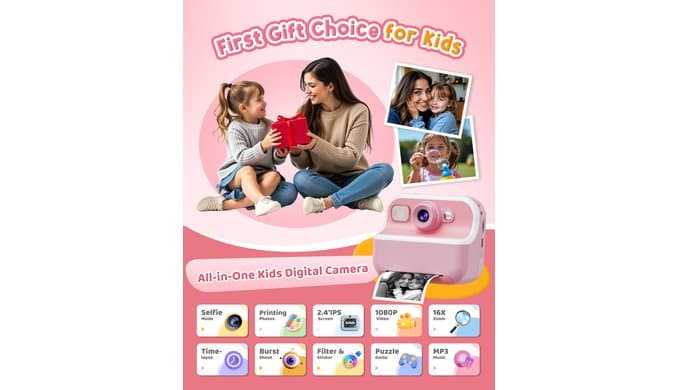 Instant Camera, Front Rear Dual Selfie Kids Camera with 1080P Videos, Holiday Birthday Gifts for Kids Age 3-12, Toddler Portable Travel Print Digital Camera Toy for 4 5 6 7 8 9 Year Boys Girls thumbnail 2