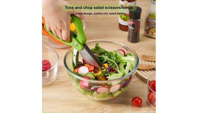 Salad Scissors with Double Blades, Lettuce Chopper for Chopped Salad, Green thumbnail 2
