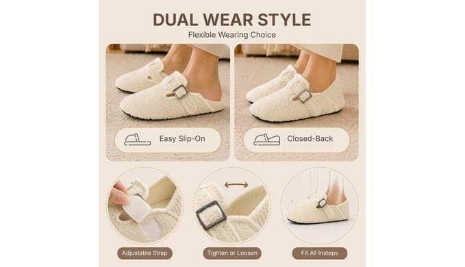Slippers for Women Men – Adjustable Wide Diabetic House Slippers Comfy Fuzzy Teddy Fleece Slipper Socks Slip on House Shoes Non-Slip Indoor Outdoor for Home Travel Yoga Hospital thumbnail 4