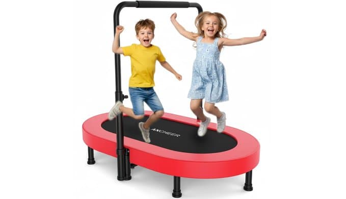 ANCHEER Trampoline for Kids, Toddler Trampoline Indoor Sports and Outdoor Games 56" Kids Rebounder 220LBS Capacity with Adjustable Safety Handrail Foldable Jumper for Boys and Girls thumbnail 1