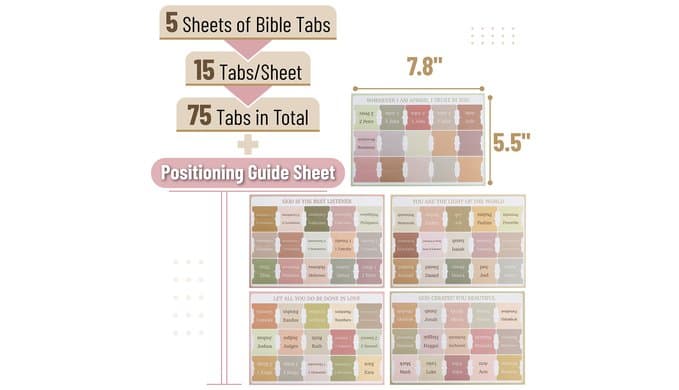 Mr. Pen- Bible Tabs, 75 Boho Theme Laminated Tabs for Women and Men thumbnail 2