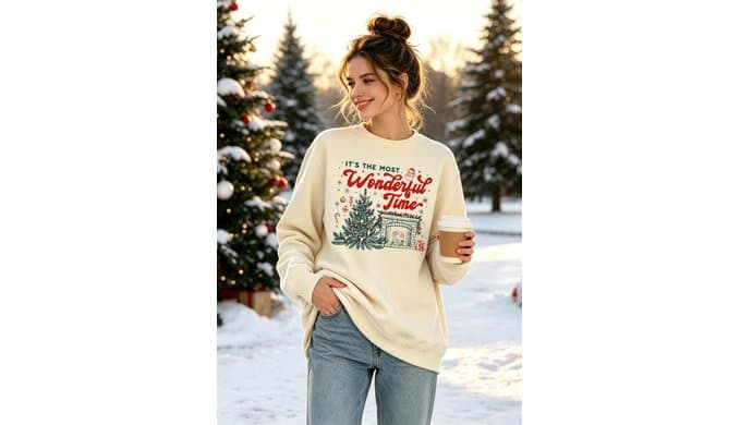 Christmas Sweatshirt for Women Long Sleeve Xmas Print Crew Neck Winter Top thumbnail 4