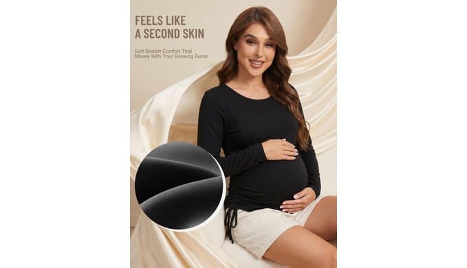 Happy Angel Maternity Shirts for Women,Long Sleeve Crew Neck Pregnancy Top thumbnail 2