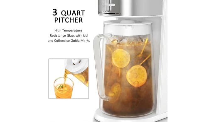 wirsh Iced Tea Maker with 3QT Pitcher, Iced Coffee Maker with Strength Control and Reusable Filter, Perfect For Iced Coffee, Latte, Tea, Lemonade, Flavored Water,White thumbnail 5
