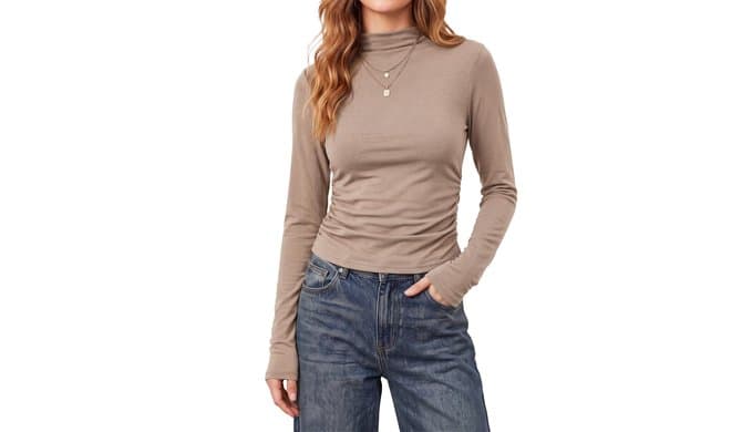 Women's Mock Neck Tops Casual Knit Slim Fit Shirt Fall Layer Outfit