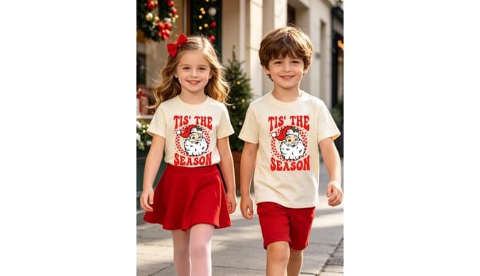Kids Christmas T-Shirt Merry Bright Santa Snowman Holiday Tee Girls Boys thumbnail 4