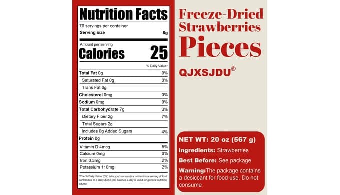 20oz Freeze Dried Strawberries Pieces, No Sugar & Additives Dry Fruit Snack thumbnail 2
