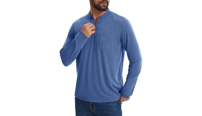 Men’s Henley Shirts Button Down V Neck Long Sleeve Relaxed Basic Tee Tops thumbnail 2