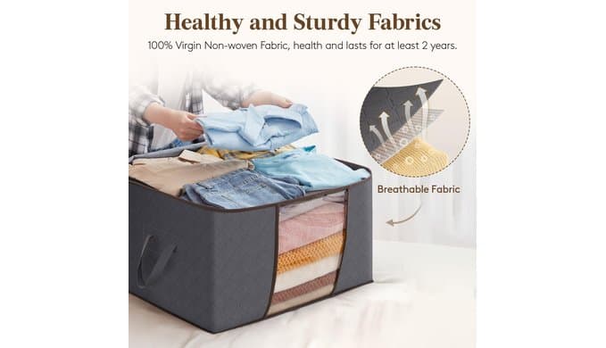 Lifewit 6 Pack Clothes Storage Bins with Lids, Foldable Blanket Storage Bags with Zippers, Clear Window and Reinforced Handles, Closet and Organization for Clothing, Sweater, Comforter, Bedding thumbnail 3