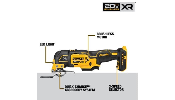 DEWALT 20V MAX XR Oscillating Tool Kit with Blades, 3 Speed Cordless Brushless Multitool, Up to 20,000 OPM, LED Light, Battery and Charger Included (DCS356C1) thumbnail 3