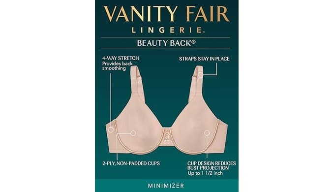 Vanity Fair Women's Beauty Back Smoothing Minimizer Bra, Minimizes Bust Line up to 1.5", Non Padded Cups up to H thumbnail 5