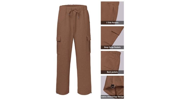 Men's Fleece Cargo Sweatpants Loose Fit Cotton Joggers with 5 Pockets Open Bottom for Gym Hiking Casual Wear thumbnail 4