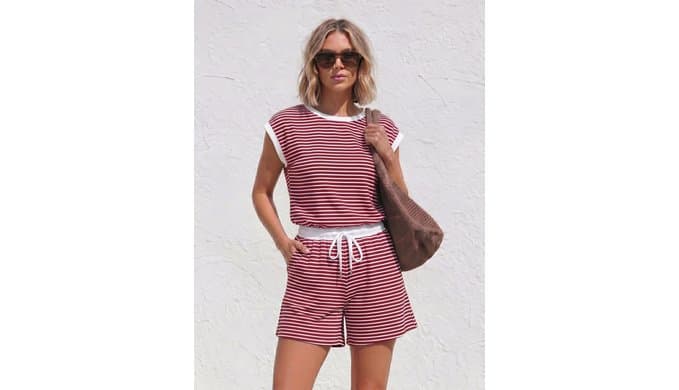 Dokotoo Women's Summer Casual Rompers Striped Shorts Overalls Adjustable Drawstring Waist Jumpsuits One Piece Outfits thumbnail 2