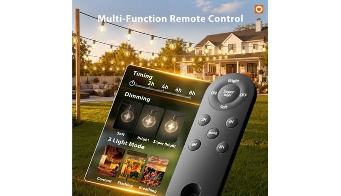 addlon 100FT 54LED Solar String Lights Outdoor Waterproof with Remote, USB thumbnail 3