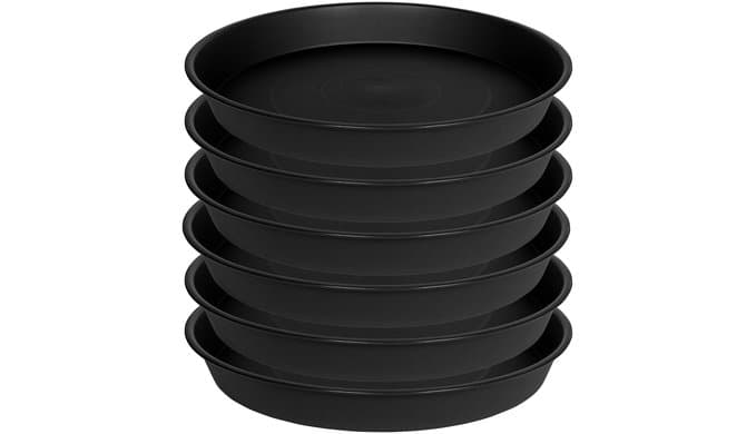 6 Pack 6 inch Plant Saucer Tray, 4 6 8 10 12 15 17 19 inch Plant Saucers, Heavy Duty Plastic Plant Saucers for Indoors, Bird Bath Bowls, Flower Plant Water Trays for pots Planter (6", Black) thumbnail 1
