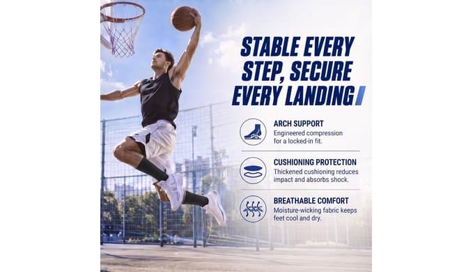 Mens Compression Socks Size 9-12, Thick Cushioned Cotton for Basketball thumbnail 4