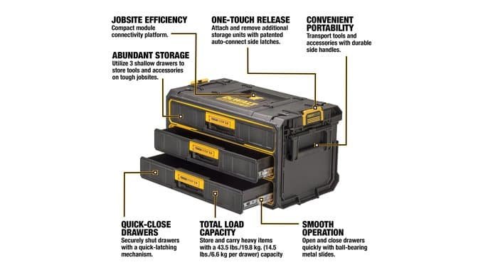 DEWALT TOUGHSYSTEM 2.0 Tool Organizer and Storage 3 Drawer Unit (DWST08330) thumbnail 4