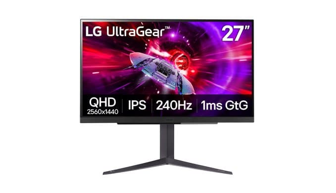 LG 27GR83Q-B 27-inch Ultragear QHD (2560x1440) IPS Gaming Monitor, 240Hz, 1ms, DisplayHDR 400, G-Sync AMD FreeSync Premium, HDMI 2.1 DisplayPort, 4-Pole HP Out DTS GP:X, Tilt/Height/Pivot Stand, Black thumbnail 1