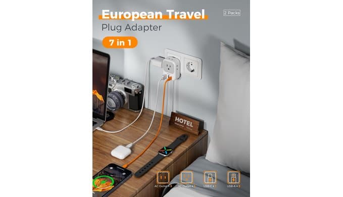 TESSAN European Travel Plug Adapter 2 Pack, Type C Plug thumbnail 4