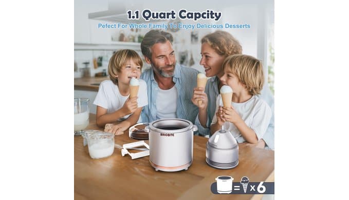 BRIOBITE 1.1 Quart Ice Cream Maker Machine,Silver thumbnail 2