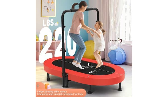 ANCHEER Trampoline for Kids, Toddler Trampoline Indoor Sports and Outdoor Games 56" Kids Rebounder 220LBS Capacity with Adjustable Safety Handrail Foldable Jumper for Boys and Girls thumbnail 4